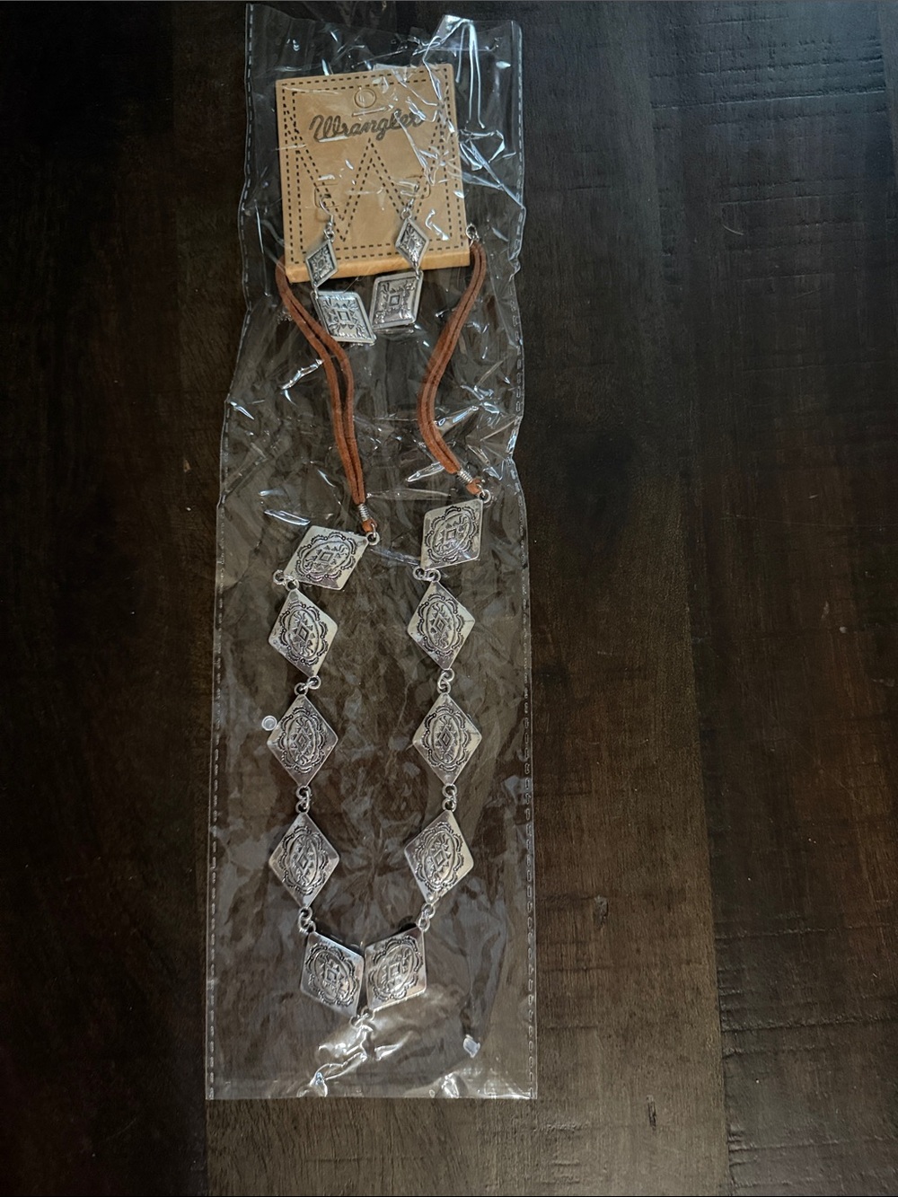 Wrangler Silver and Brown Western Concho Necklace